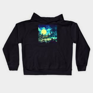 post-apocalyptic land on a starry night Kids Hoodie